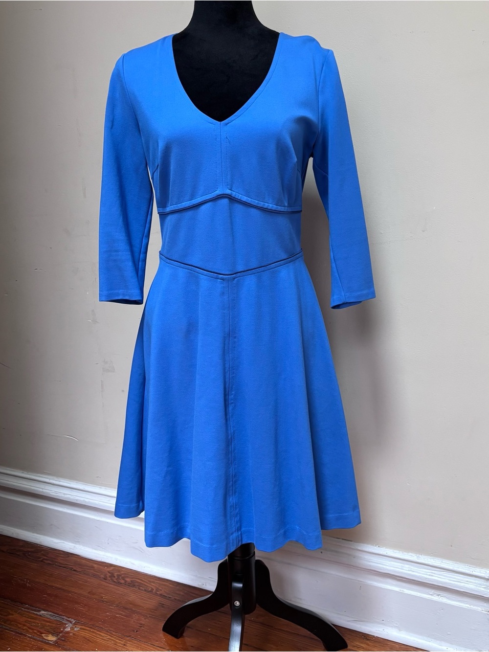 Blue V-Neck Fit & Flare Dress